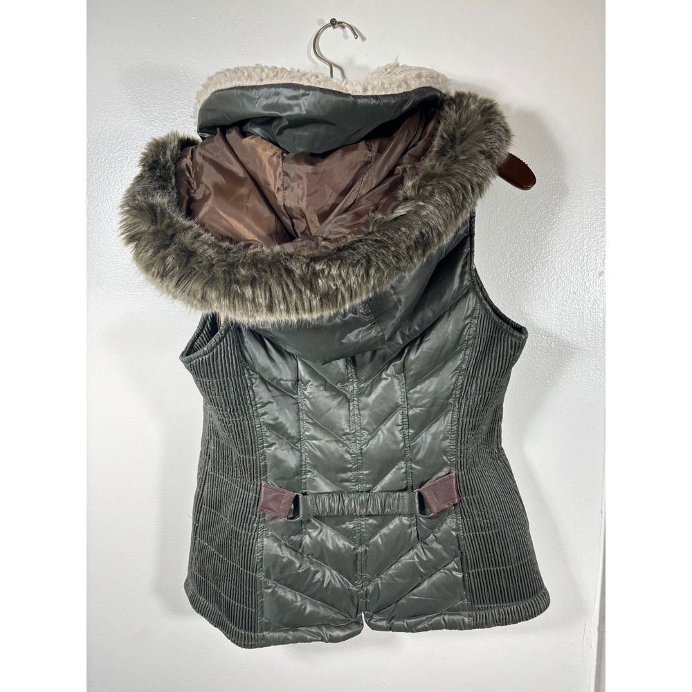 Goode Rider Luxury Down Puffer Vest Sz M Green Down Fill Fur Trim Equestrian - Picture 8 of 11